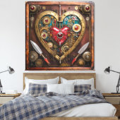 Steampunk Heart Rubies And Daggers For Warriors Canvas Afdruk (Insitu (Slaapkamer))