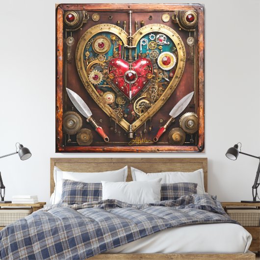 Steampunk Heart Rubies And Daggers For Warriors Canvas Afdruk (Insitu (Slaapkamer))