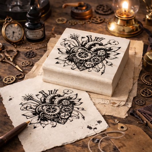 Steampunk Heart Stamp –  Gear & Clockwork Rubberstempel
