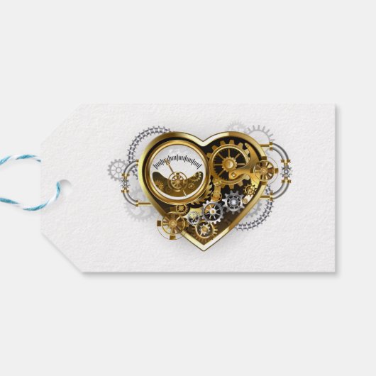Steampunk Heart with a Manometer Cadeaulabel (Achterkant Horizontaal)