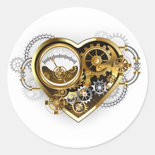 Steampunk Heart with a Manometer Ronde Sticker (Voorkant)