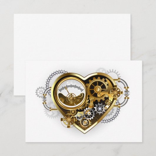 Steampunk Heart with a Manometer RSVP Kaartje (Voorkant / Achterkant)