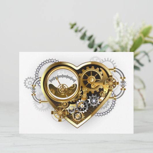 Steampunk Heart with a Manometer Save The Date (Staand voorkant)