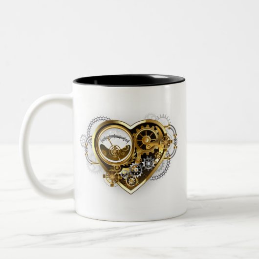 Steampunk Heart with a Manometer Tweekleurige Koffiemok (Links)
