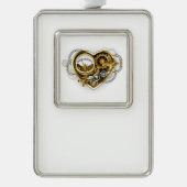 Steampunk Heart with a Manometer Verzilverd Omlijst Ornament (Voorkant)