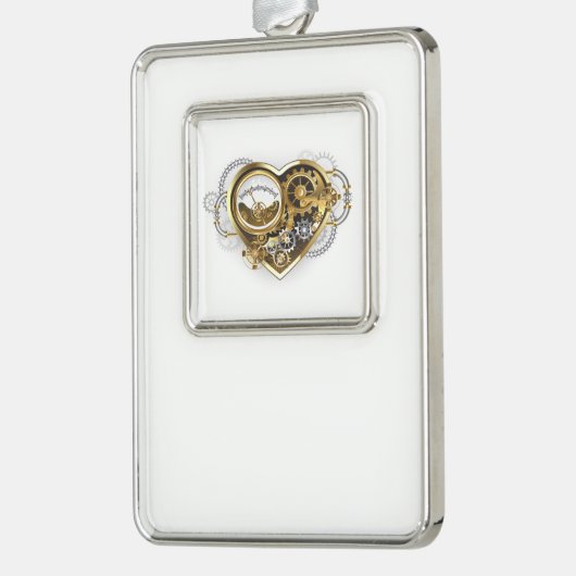 Steampunk Heart with a Manometer Verzilverd Omlijst Ornament (Links)