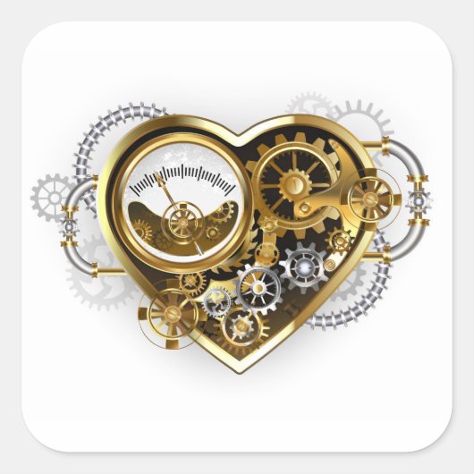 Steampunk Heart with a Manometer Vierkante Sticker (Voorkant)