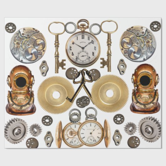 Steampunk heeft objecten Gears Pocket watch Skelet Cadeaupapier (Vlak)