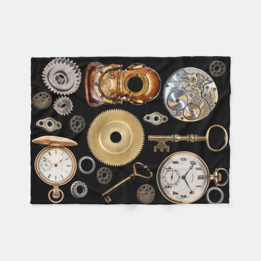 Steampunk heeft objecten Gears Pocket watch Skelet Fleece Deken (Voorkant (Horizontaal))