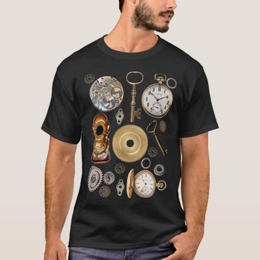 Steampunk heeft objecten Gears Pocket watch Skelet T-shirt (Voorkant)