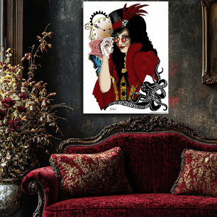 Steampunk helemaal in het rood poster