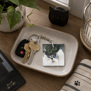 Steampunk Herenkat Monocle Perzische Siamese Sleutelhanger