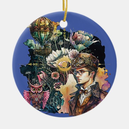 Steampunk Hero - Een collage Keramisch Ornament (Voorkant)
