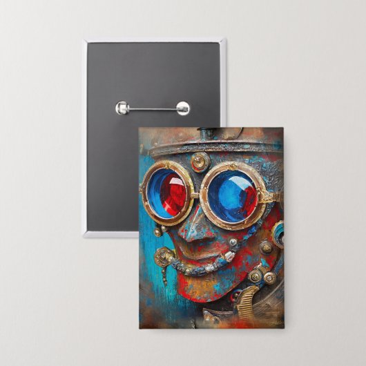 Steampunk Het Tin Man Portret Button (Voorkant / Achterkant)