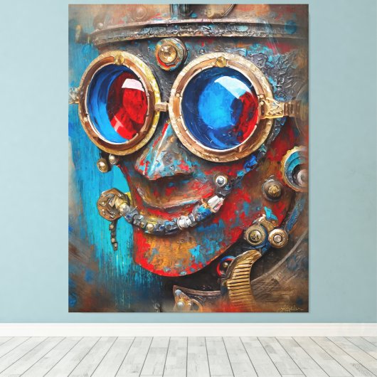 Steampunk Het Tin Man Portret Canvas Afdruk (Insitu (Houten vloer))