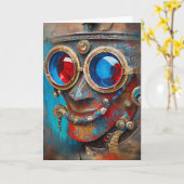 Steampunk Het tinnen Man Portret met Quote Kaart (Gele Bloem)