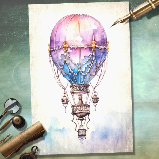 Steampunk Hete Luchtballon 2 Decoupage Document Tissuepapier