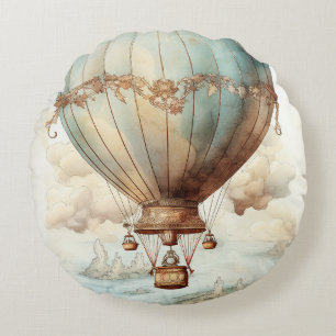 Steampunk Hete Luchtballon (2) Rond Kussen