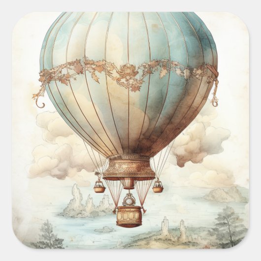 Steampunk Hete Luchtballon (2) Vierkante Sticker (Voorkant)