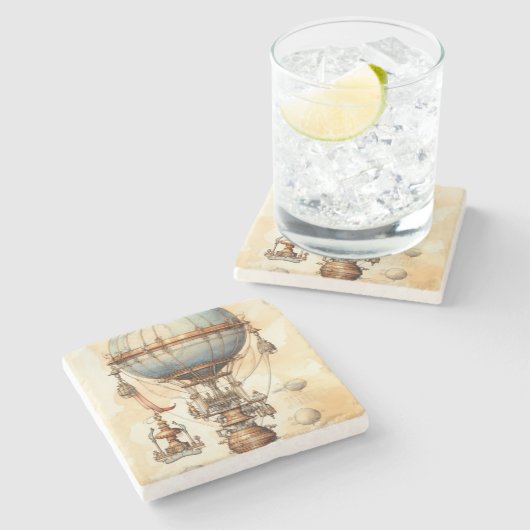  Steampunk Hete Luchtballon (3) Stenen Onderzetter (Zijkant)