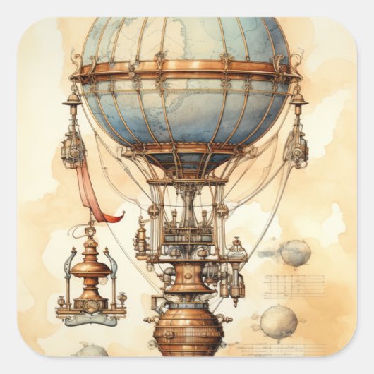 Steampunk Hete Luchtballon (3) Vierkante Sticker (Voorkant)