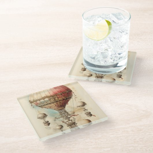  Steampunk Hete Luchtballon (4) Glazen Onderzetter (Schuin)