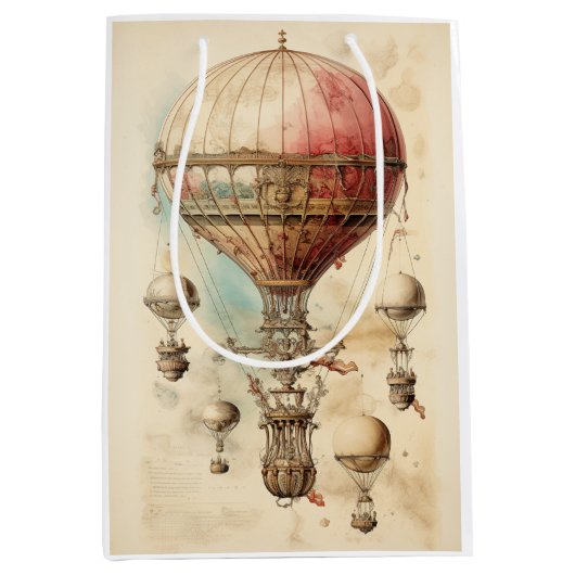 Steampunk Hete Luchtballon (4) Medium Cadeauzakje (Voorkant)