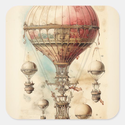 Steampunk Hete Luchtballon (4) Vierkante Sticker (Voorkant)