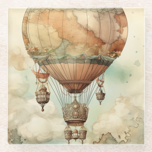  Steampunk Hete Luchtballon (5) Glazen Onderzetter (Voorkant)