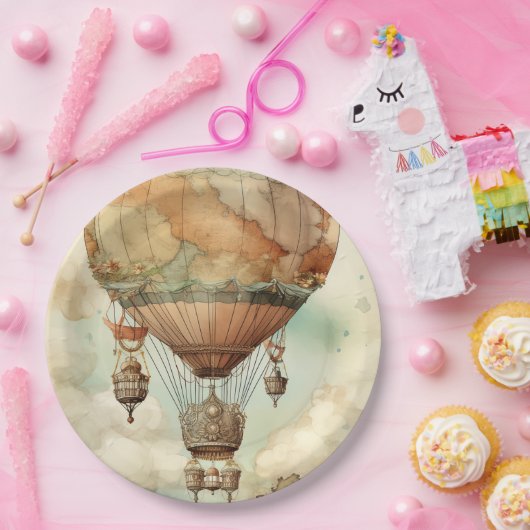  Steampunk Hete Luchtballon (5) Papieren Bordje (Feest)