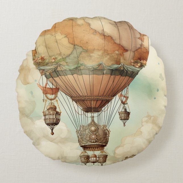  Steampunk Hete Luchtballon (5) Rond Kussen (Voorkant)