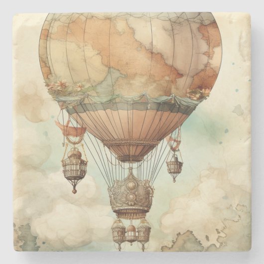 Steampunk Hete Luchtballon (5) Stenen Onderzetter (Voorkant)