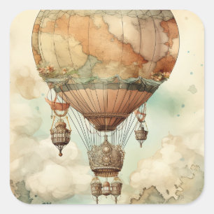 Steampunk Hete Luchtballon (5) Vierkante Sticker