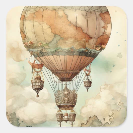 Steampunk Hete Luchtballon (5) Vierkante Sticker (Voorkant)