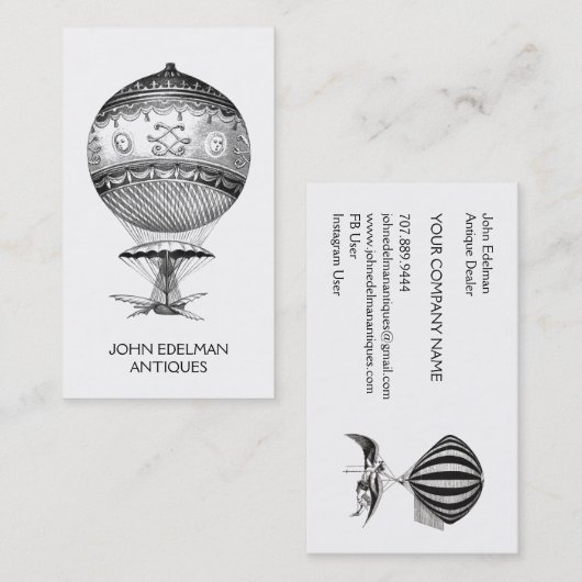 Steampunk Hete Luchtballon Antieke Dealer Visitekaartje (Voorkant / Achterkant)