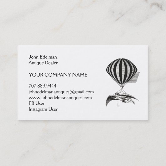 Steampunk Hete Luchtballon Antieke Dealer Visitekaartje (Achterkant)