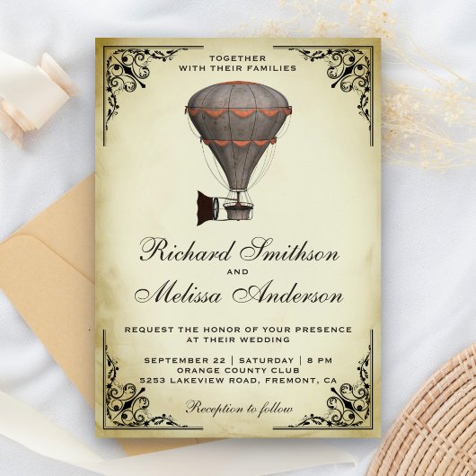 Steampunk Hete Luchtballon Bruiloft Uitnodiging