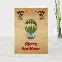 Steampunk Hete Luchtballon Kerstvakantie Kaart