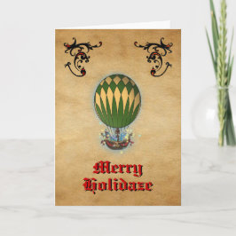 Steampunk Hete Luchtballon Kerstvakantie Kaart