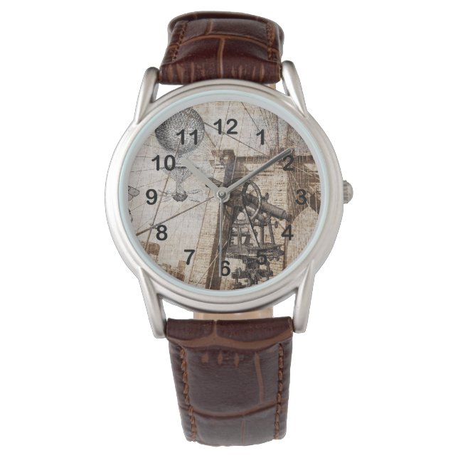  steampunk heteluchtballon en telescoop horloge (Voorkant)
