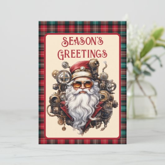 Steampunk Hipster Kerstman Feestdagenkaart (Staand voorkant)