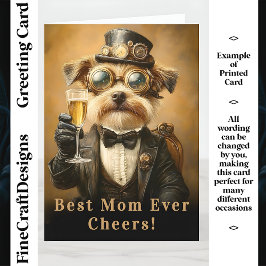 Steampunk Hond, Champagne, Aangepaste Naam AH3O Mo Kaart