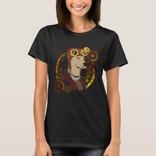 Steampunk Hond Dragen Aviator Helm Gears & Cogs T-shirt (Voorkant)