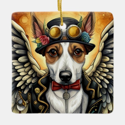 Steampunk hond met vleugels keramisch ornament (Voorkant)