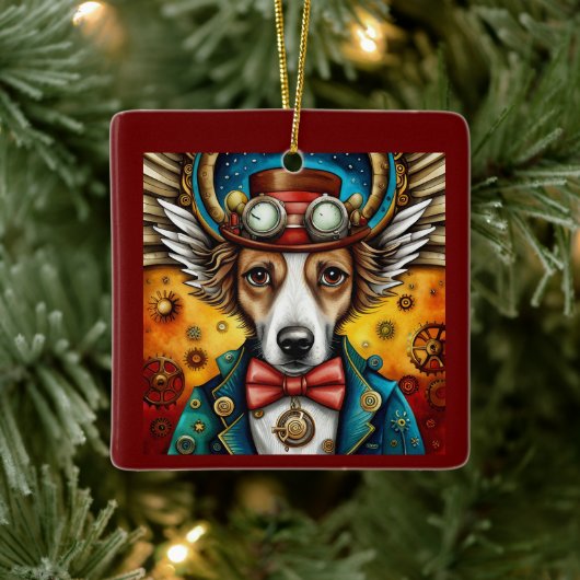 Steampunk hond met vleugels keramisch ornament (Boom)
