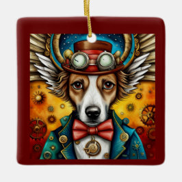 Steampunk hond met vleugels keramisch ornament