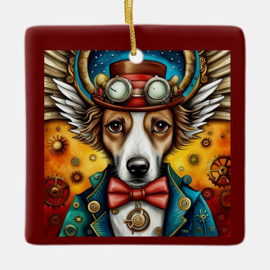 Steampunk hond met vleugels keramisch ornament (Voorkant)