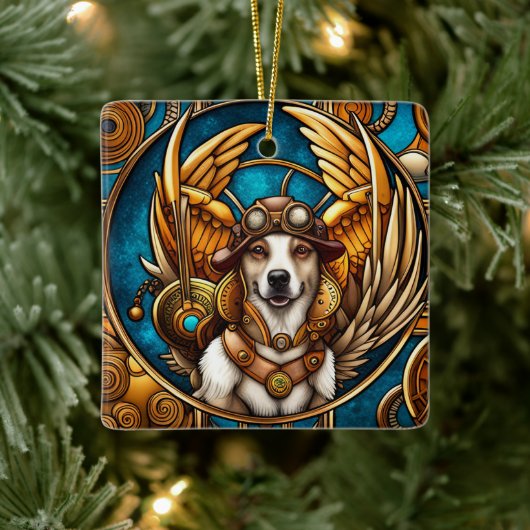 Steampunk hond met vleugels keramisch ornament (Boom)