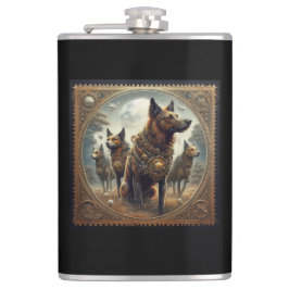 Steampunk honden op de jacht fles heupfles