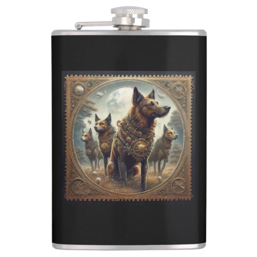 Steampunk honden op de jacht fles heupfles (Voorkant)